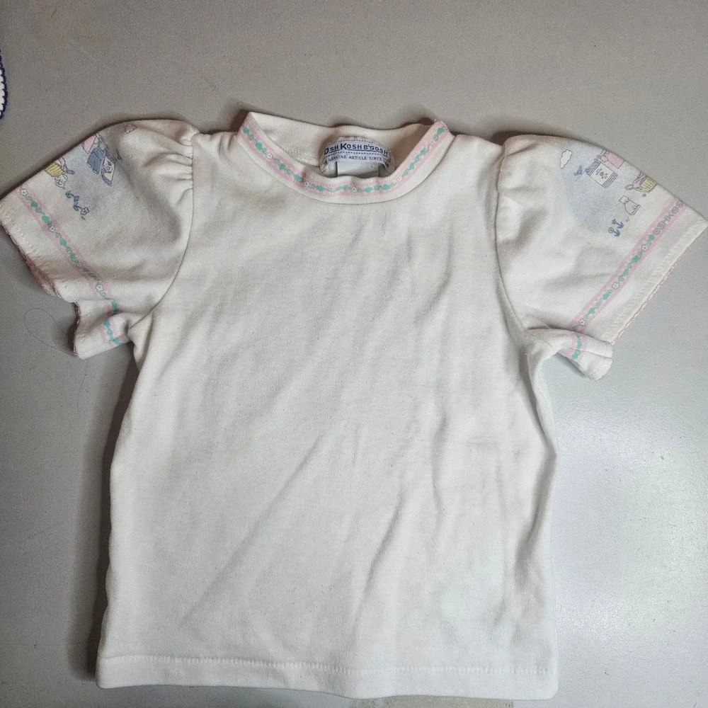 Vintage OshKosh Bgosh Toddler Girls White Puff Sleeve T-Shirt Lot 3 24M 2T USA